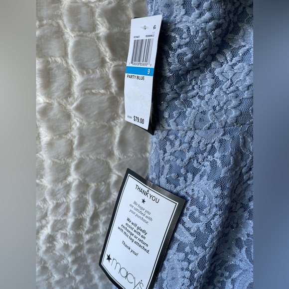 City Studio juniors powder blue scalloped V-neck glitter lace dress. - Picture 9 of 15